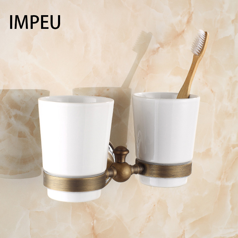 Lavabo de cerámica doble para baño con soporte de montaje en pared, acabado de bronce antiguo, MATERIAL DE LATÓN sólido