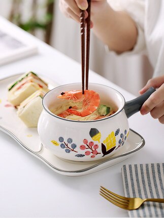 Plats de petit déjeuner créatifs avec la poignée bol en céramique ins vaisselle mignonne