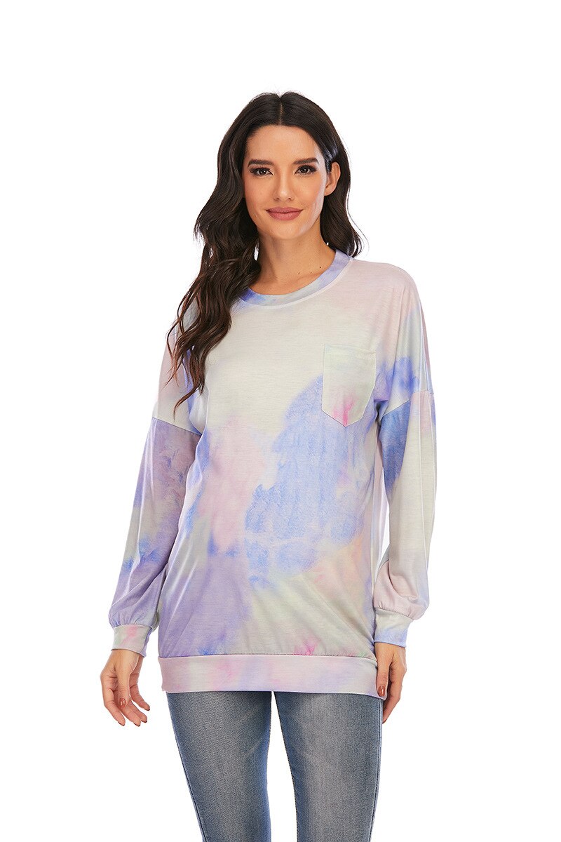 Mutterschaft Kleid T-Shirt Rundhals Druck Mutterschaft Homewear Kleidung Schwangere Frauen Top Mutterschaft Shirts: 002 Blue / L