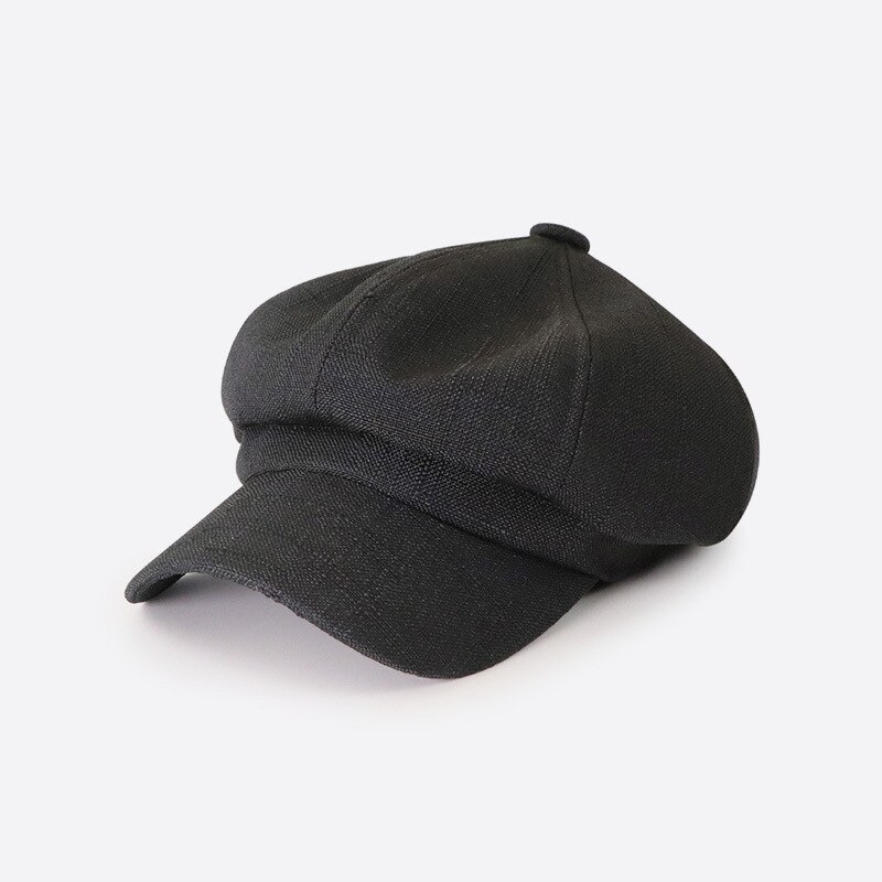 Wuaumx-sombrero octogonal para hombre y mujer, gorros Retro con visera curvada, boina de pico de pato, boina de Detective, Unisex, gorra boina de pintor: Black