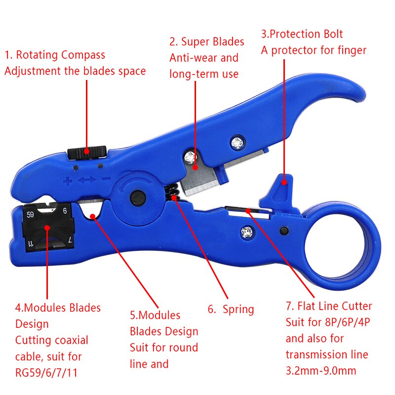 Automatic Cable Wire Stripper Electric Stripping Tools for UTP STP RG59 RG6 RG7 RG11 Multi-functional Cutter Striper