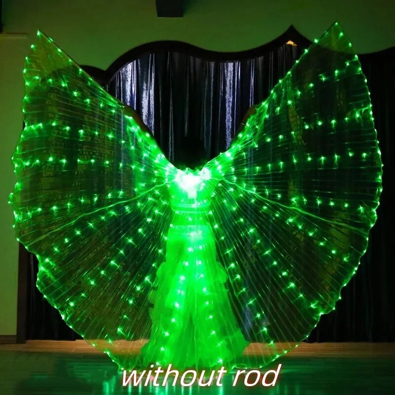 Angelodini LED Wings Adult Children Costume Cape Circus Led Light Luminous Costumes Party Show Led Isis Wings Dancewear: XXS / green