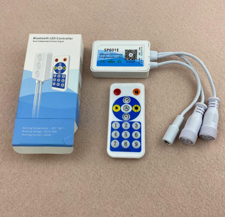 SP601E; Led Bluetooth Pixel Controller; Dual Output; Ondersteunt Smart App En Rf Afstandsbediening; DC5-24V Ingang; Waterdichte Staartjes: 13.5mm pigtails