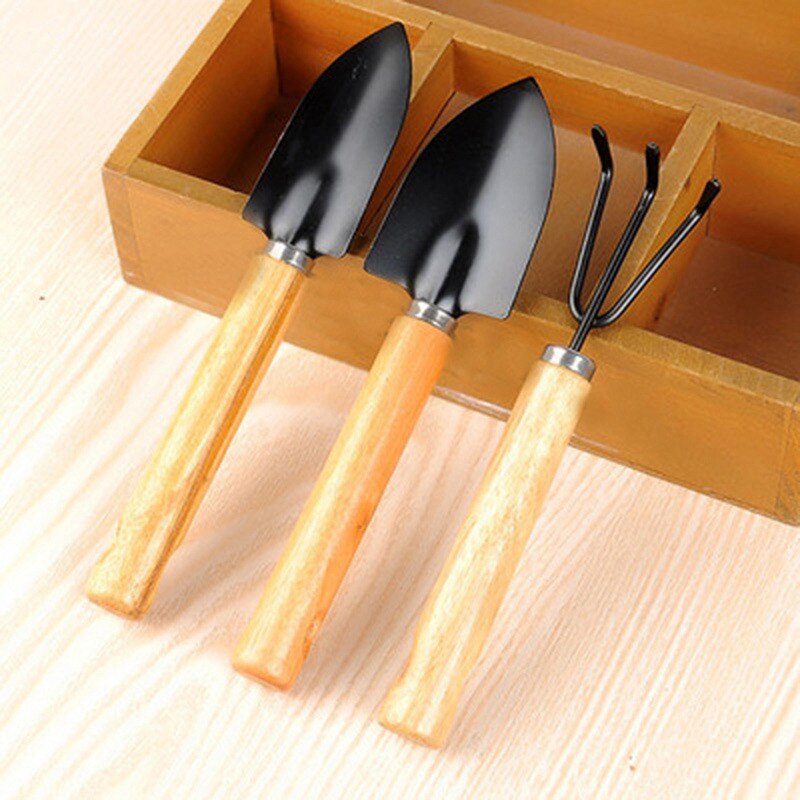 3Pcs Mini Shovel Rake Set Shovel for Plants Bonsai Tools Garden Mini Hand Tools Miniature Planting Set Wooden Handle Spade Set