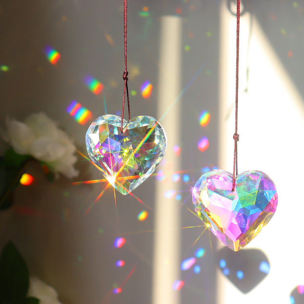 Crystal Windchimes Ornaments Heart Love Crystal Window Craft Outdoor Garden Hanging Pendant Wind Chimes Sun Catchers Decoration