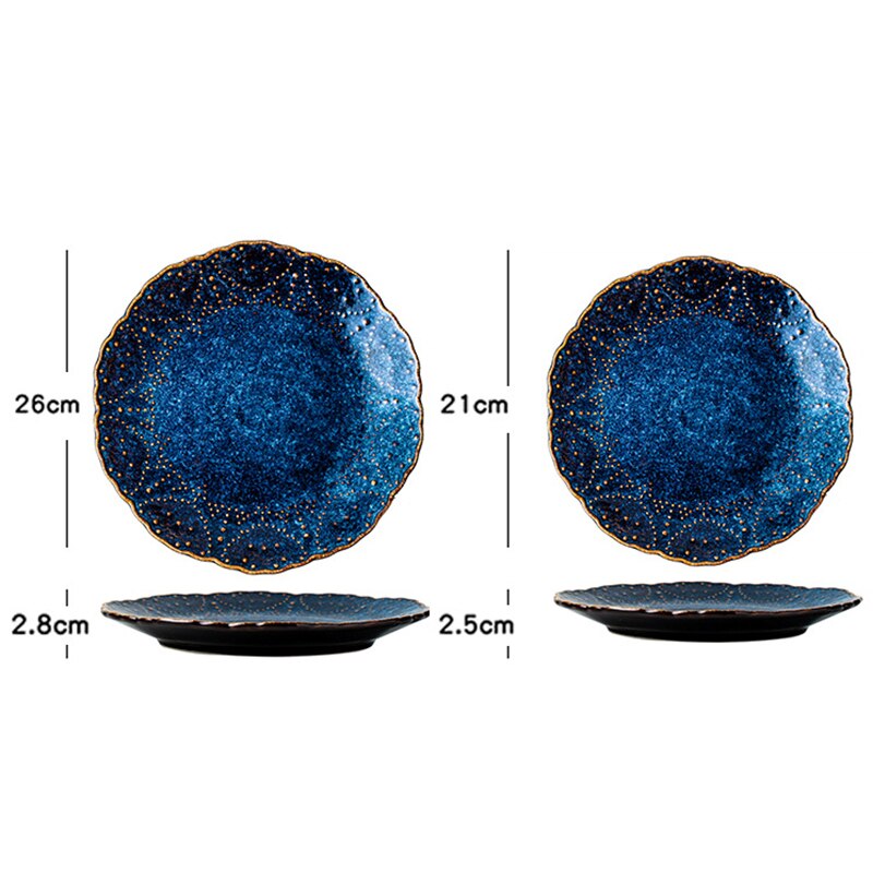 Large Dinner Plates for Dinner Salad Dessert Blue Ceramic Dinner Plates