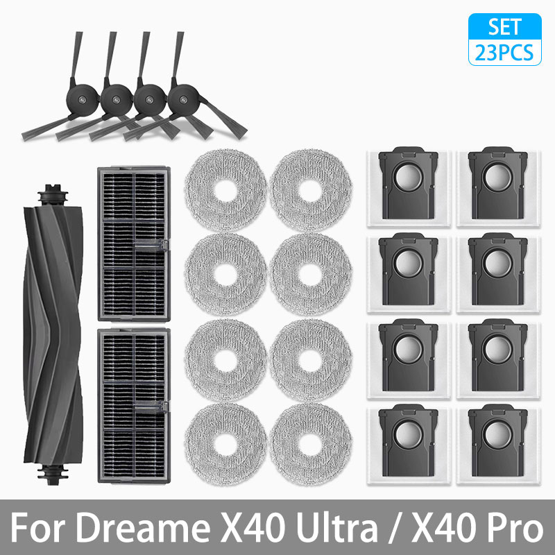 For Dreame X40 Ultra / X40 Pro Accessories Rubber Main Side Brush Mop Cloth Dust Bag HEPA Filter Robot vacuum Replacement Parts: light green