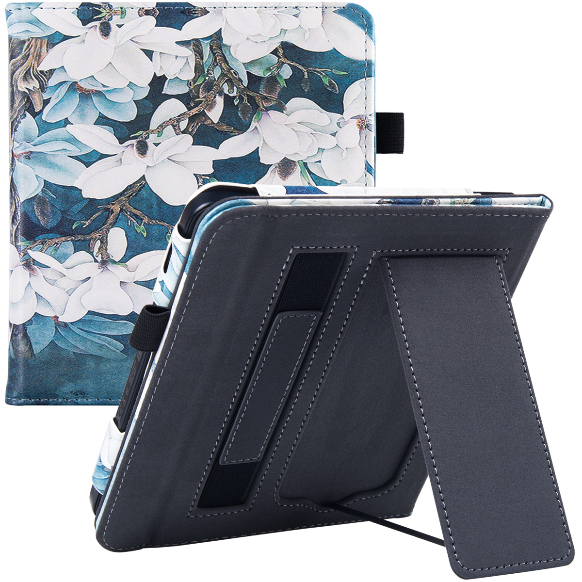 Stand Case voor Kobo Libra 2 eReader uitgebracht, model N418) - Premium PU-lederen hoes met draagriem/Auto Sleep/Wake: Magnolia