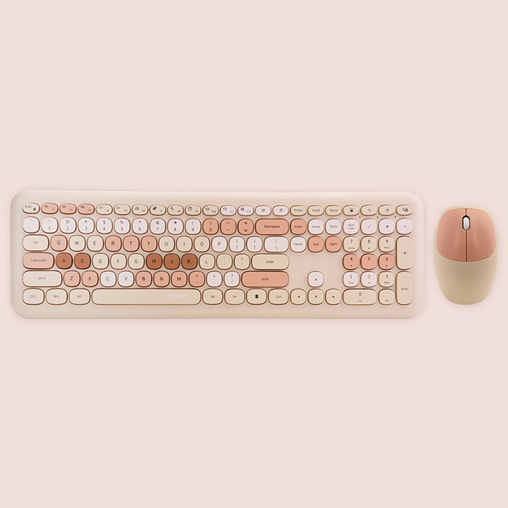 Mofii 666 2.4G Wireless Keyboard Mouse Combo Mixed Color 110 Key Keyboard Mouse Set with Round Punk Keycaps 2.4G Keyboard Mouse