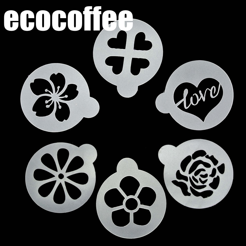 Ecocoffee 6 Stks Koffie Latte Cappuccino Barista Art Stencil Koffie Sjablonen Accessoires Koffie Stencil