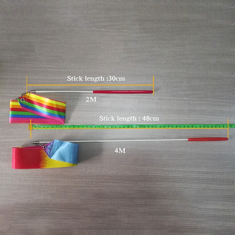 2m/4m rubans de gymnastique colorés, ruban de danse, art rythmique, gymnastique, ballet, banderole, tige tournante, bâton pour l'entraînement en salle de sport