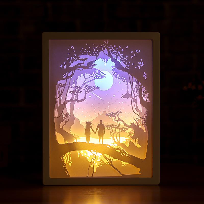 Nachtlampje 3D Led Papier Carving Lampen Papercut Licht Doos Papier Carving Art Night Lights Tafellamp Decoratie: D