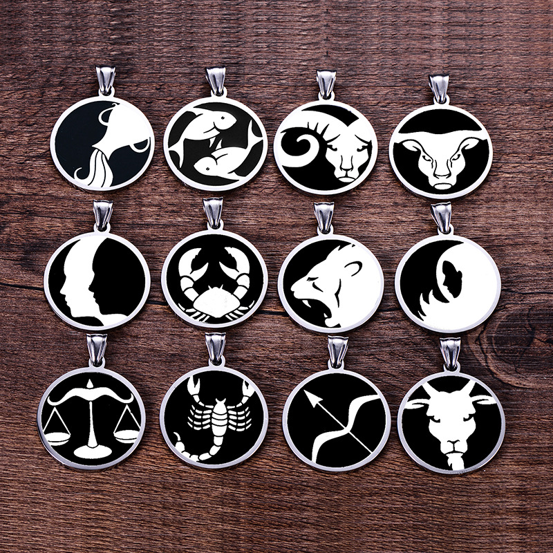 Zodiac sign 12 constellation pendants necklace men stainless steel male accessories simple silver necklace chains