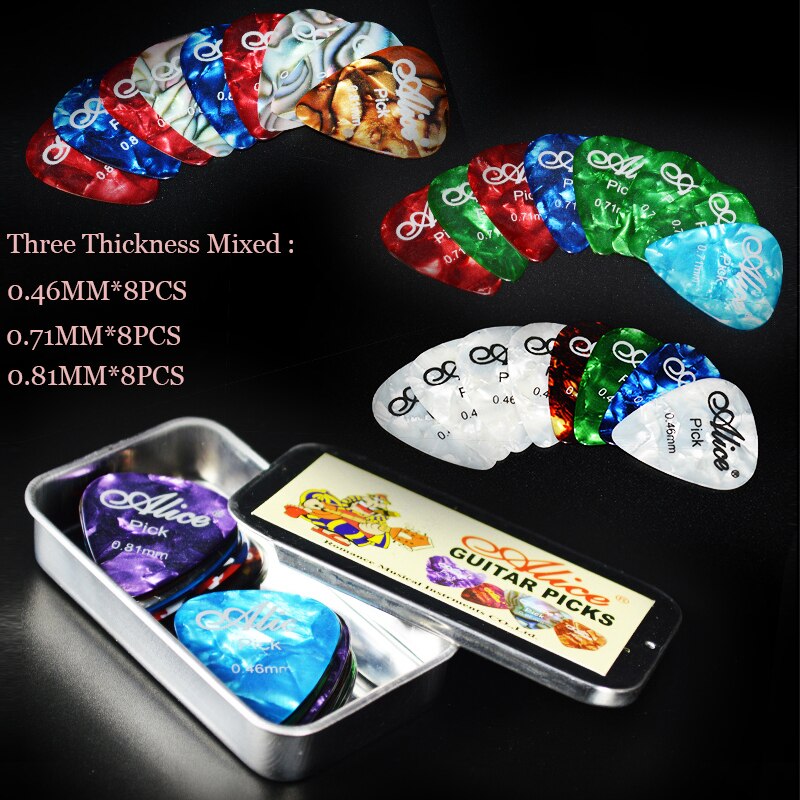 Púas de guitarra con caja cuadrada de Metal, 3 tipos de espesor, accesorios de guitarra, plectros eléctricos acústicos, 24 piezas