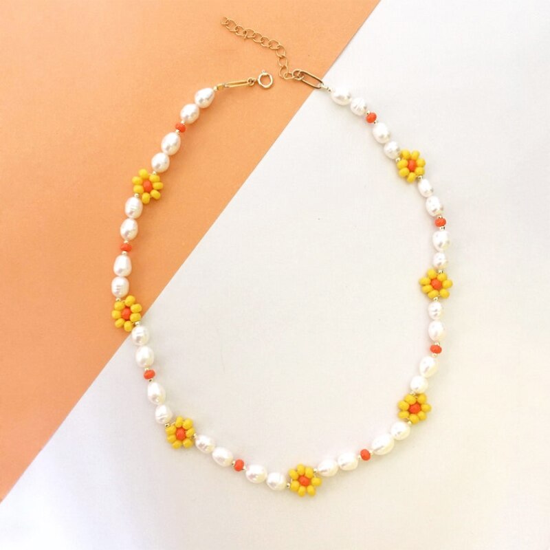 Natural Pearl Necklace for Women Colorful Natural Beaded Choker Exquisite Handmade Jewelry