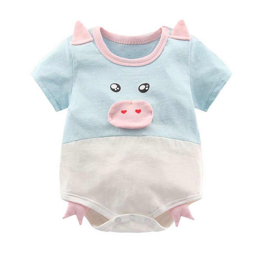 Baby Jongen Meisje Peuter Jumpsuit Cartoon Korte Mouw Romper 100% Katoen Rompertjes Leuke Varken Panda Koe Baby Jumpsuit 0-24M: 66cm Pig