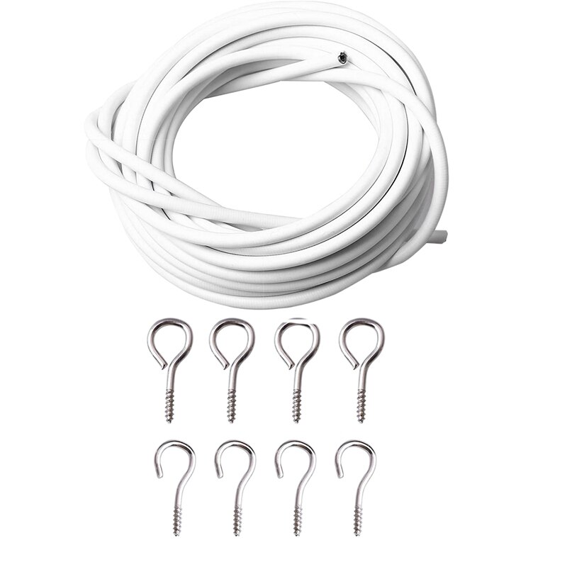 Curtain Wire And Hooks Set, 3 Meters Net Curtain Wirewith 8Pcs Screw-In Hooks For Net Curtain Rod: Default Title