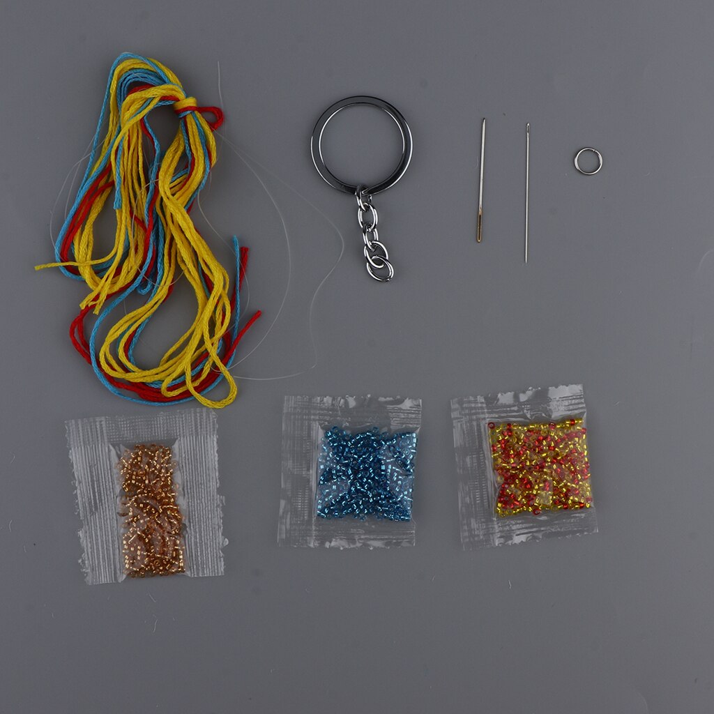 Bead Cross Stitch Kit 18CT Stamped Key Chain Embroidery Kit for Needlecraft Cross Stitch Sewing Quilting DIY Crafts