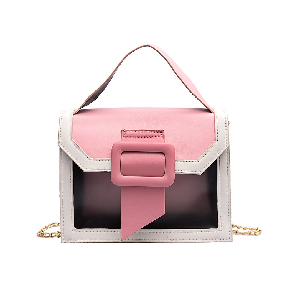 Kontrastfärg pu läder crossbody väskor för kvinnor skurna dam liten axel messenger bag kvinnliga resehandväskor: Rosa