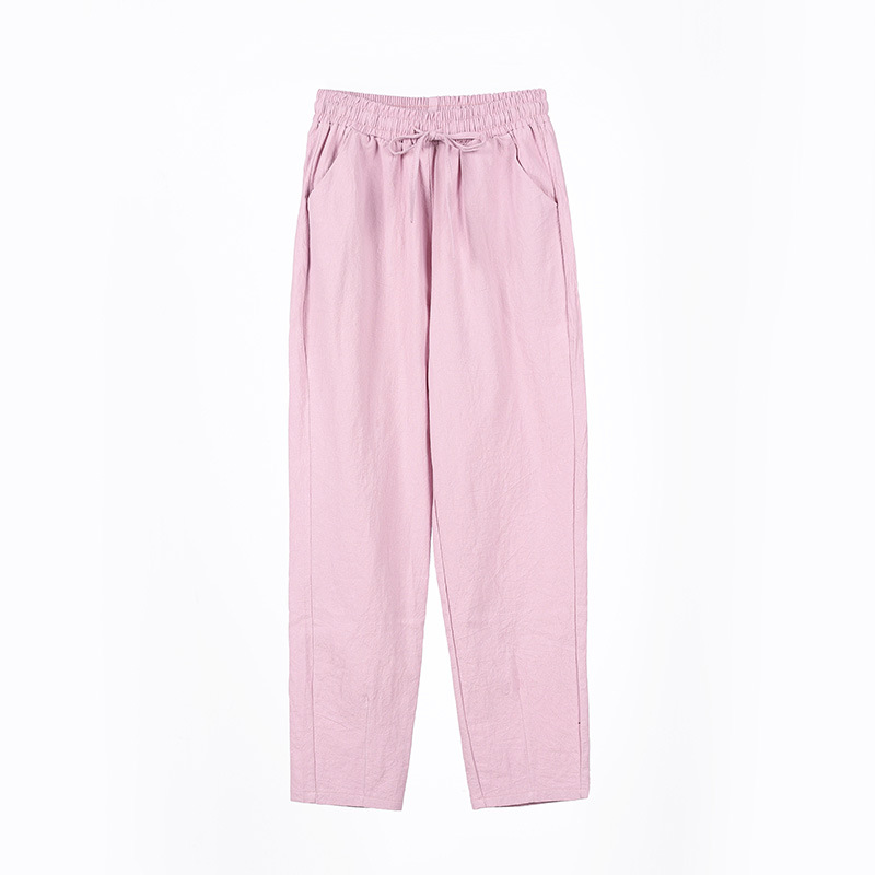 Pantalones bombachos de algodón para mujer, pantalón informal, holgado, liso, hasta el tobillo, coreano, con bolsillo elástico, para verano y otoño: XXL / pink
