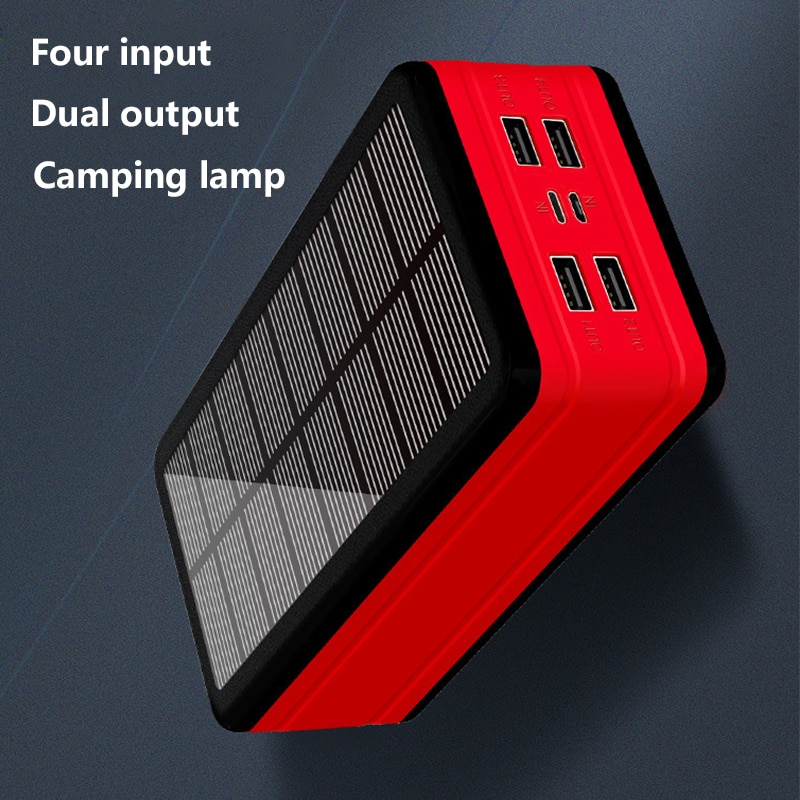 99000mAh Solar Power Bank Portable Charger Large Capacity LED Powerbank Outdoor Waterproof Poverbank for Iphone Samsung Xiaomi: Red
