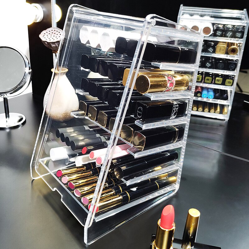 Clear Acryl 6 Lagen Lipstick Holder Make Organizer Nagellak Rack Desktop Cosmetische Nagellak Opbergdoos Lipgloss Case
