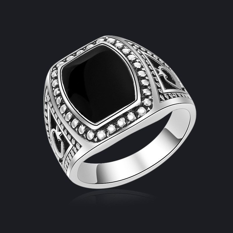 Punk Mens Signet Ringen Voor Mannen Vrouwen Paar Ring Zilver Retro Embleem Ring Black Gothic Sieraden Accessoires