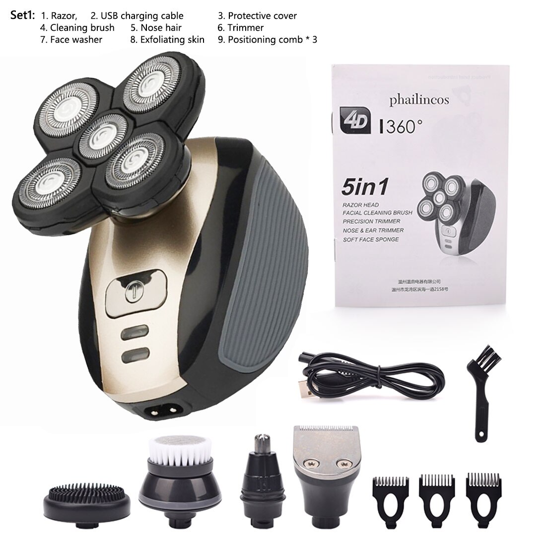 Multifunctional Grooming kit Electric Shaver Wet Dry For Men Electric Razor Rechargeable Bald Head Shaving: Package SET