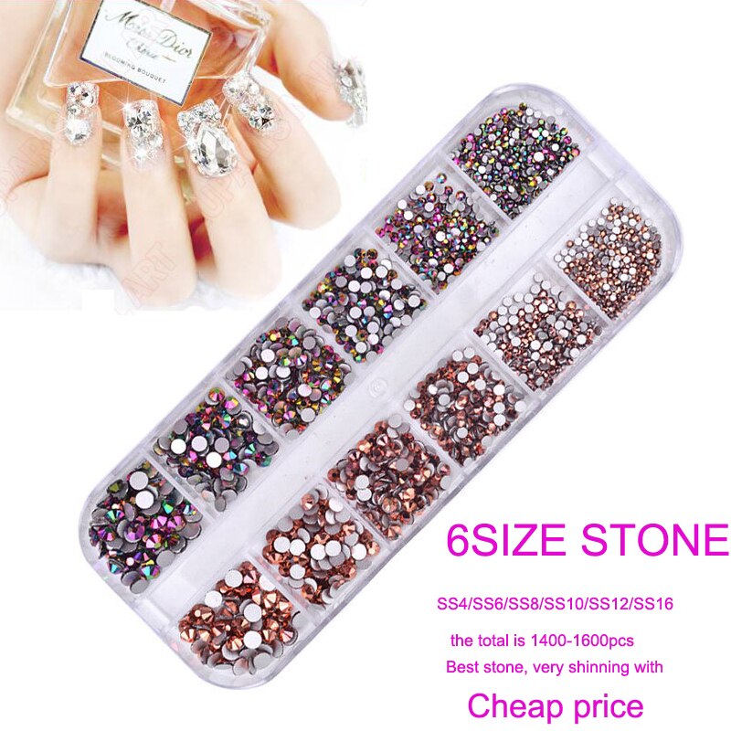 12 Kleuren Glitter Rhinestone Manicure Nagellak Decoratie Accessoires 3D Nail Art Tips Manicure Diy Nail Stones Set ZB14
