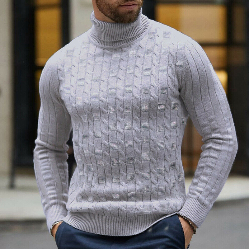 Herre vinter høst varm genser twist strikket high roll turtle neck genser casual herre strikke topper pluss størrelse 2x: Grå / Xl