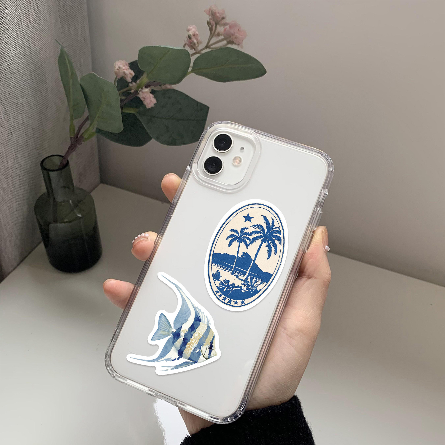 50 urocze śródziemnomorskie naklejki w kolorze niebieskim, estetyczne naklejki diy do scrapbookingu, telefonu, bagażu, deskorolki, wodoodporne naklejki