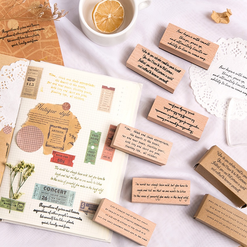 Jahrgang Phrase Englisch Serie Briefmarke DIY hölzern Gummi Briefmarken Pro Scrapbooking Schreibwaren Scrapbooking Standard Briefmarke