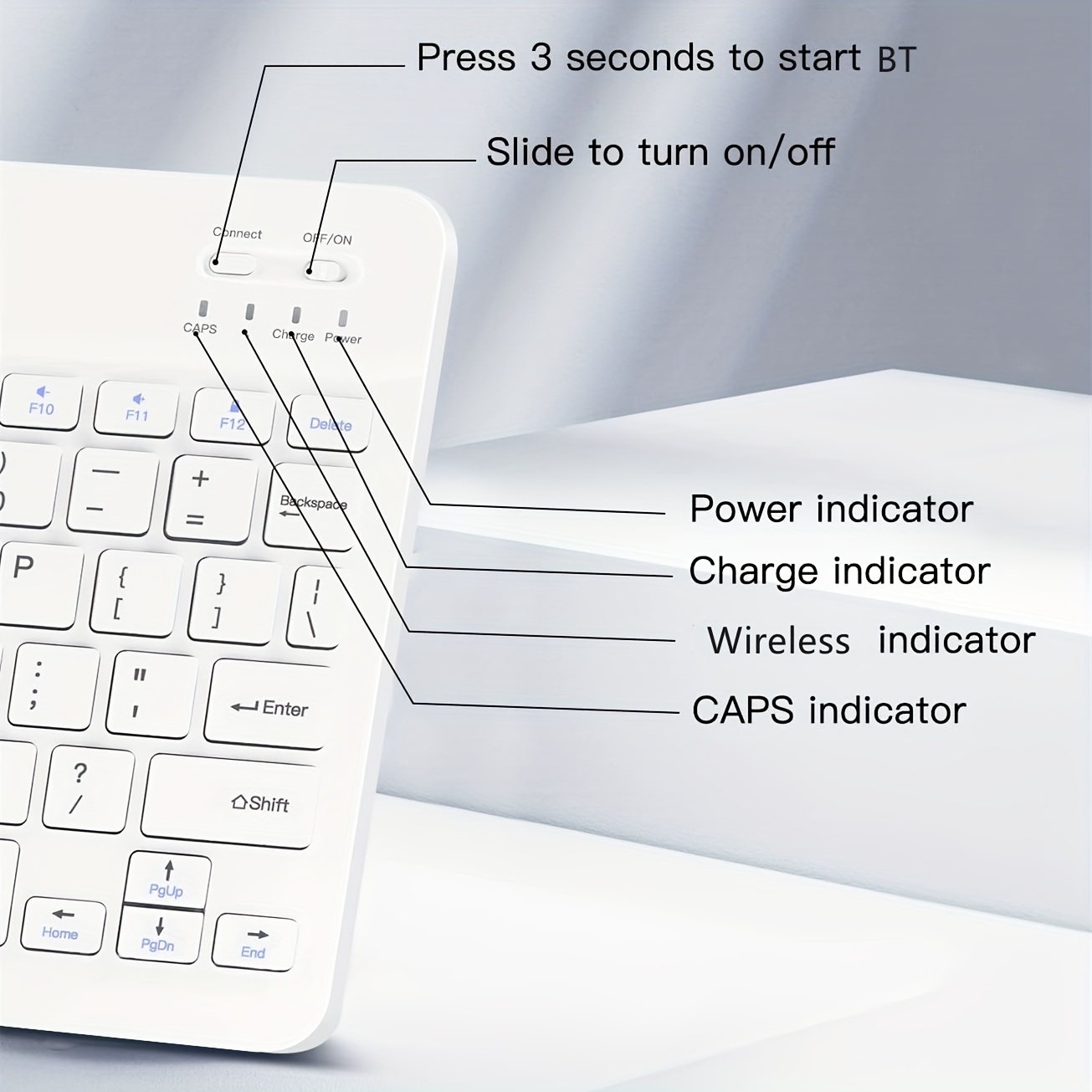 Ultra-thin Wireless Keyboard,10-inch Bluetooth-compatible Keyboard, Type-C Charging, for Tablet, PC, iOS, Android, Windows
