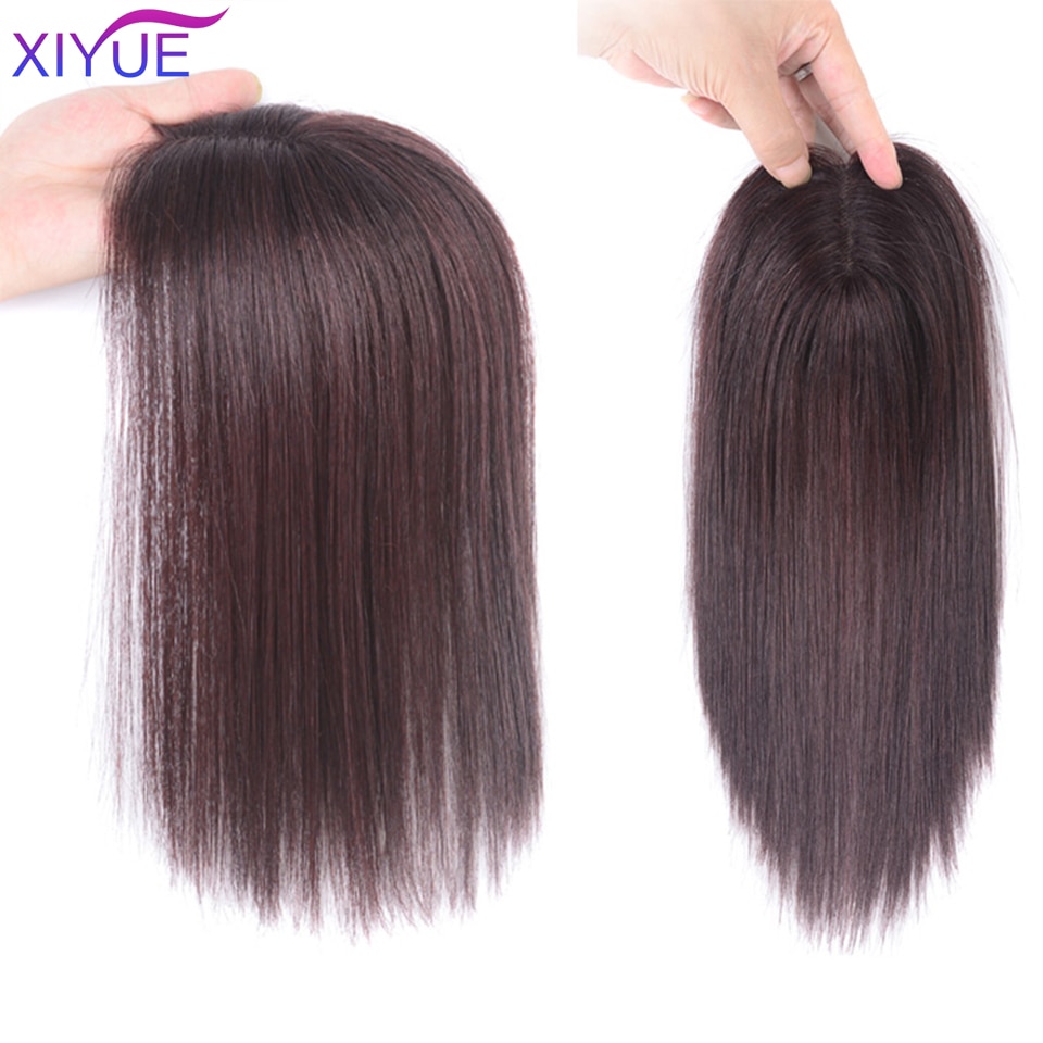XIYUE Center frange haut cheveux pièces avec frange fait à la main demi-tête perruque droite naturel Invisible remplacement synthétique cheveux pièce