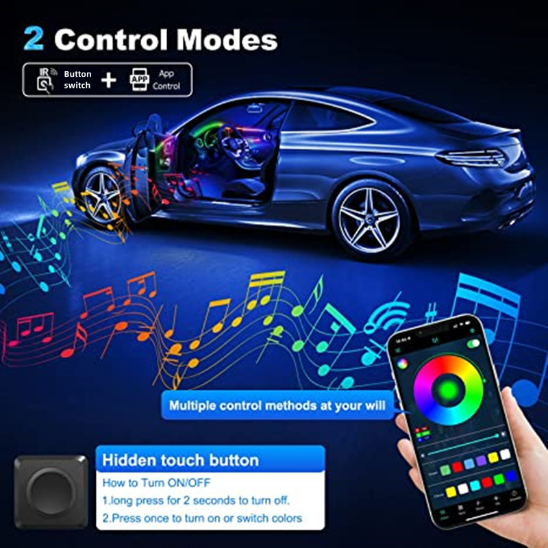 Full Color Streamer Car Ambient Lights RGB 64 Color Universal LED Interior Hidden Acrylic Strip Symphony Atmosphere Lamp 18 in 1