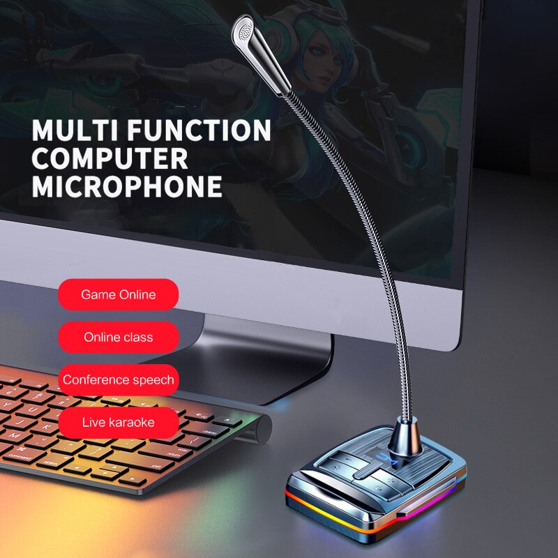 Noise Reduction Computer Microphone 360° Adjustable Pro Gaming Speech Chatting Mic 3.5mm Plug USB Wired For Computer PC Desktop