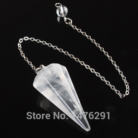 35X17MM Natural Clear crystal Dowsing Healing Chakra Pendulum With Chain 1PCS