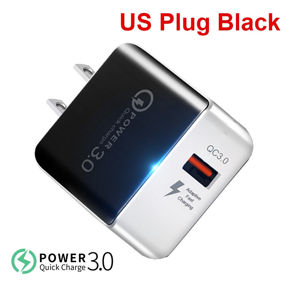 KSTUCNE Quick Charge 3.0 USB Charger 18W QC3.0 QC Fast Charging Multi Plug Mobile Phone Charger For iPhone Samsung Xiaomi Huawei: US Nobel Black