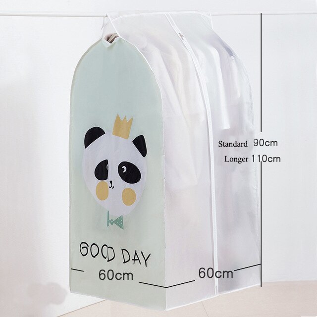 Clothes Dust Cover Closet Coat Jacket Suit Dustproof Garment Storage Bags Protection Wardrobe Hanging Organizer Case Dust Bags: Green panda / 60x60x90cm