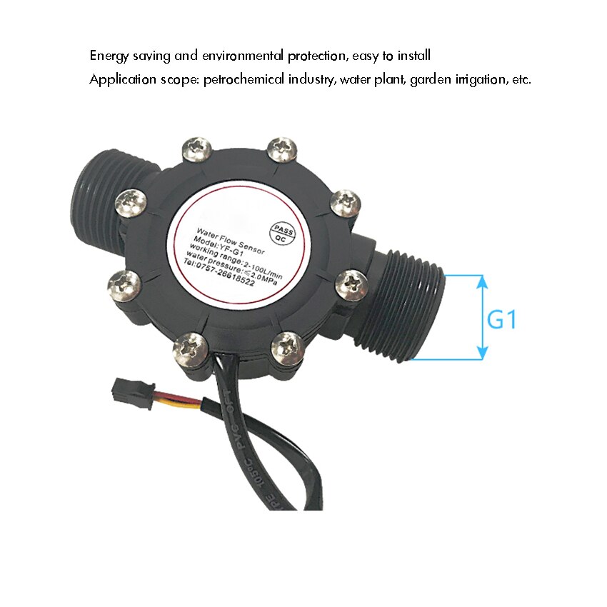 DN25 Water Flow Sensor Switch Flow Meter Flowmeter Counter 1-100L/min Industrial Flowmeter for Water Dispenser, Air Conditioner