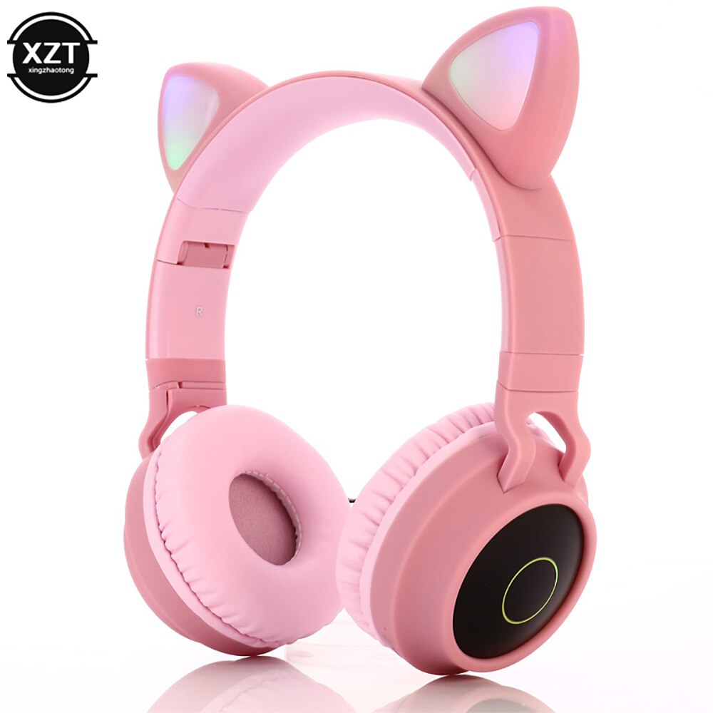 Auriculares estéreo con Bluetooth 5,0 y luz LED, bonito de gatos, auriculares Hifi inalámbricos para música, cascos estéreo con graves para teléfonos móviles y niñas, soporta tarjeta TF: B