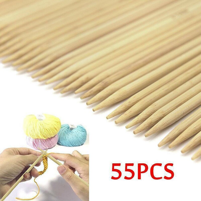 55 Pcs Double Pointed Bamboo Knitting Needles Sweater Glove Knit Tool Set