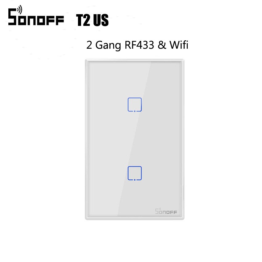 Sonoff T2 US Wifi applique murale interrupteur tactile 1 2 3 gang TX sans fil 433Mhz RF panneau de commutation télécommandé fonctionne avec Alexa Google: T2 US 2Gang