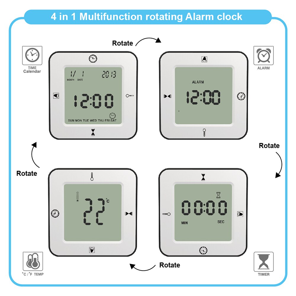 Electronic LCD Table Alarm Clock Cube digital with Calendar &amp; Thermometer&amp;Count down Timer bedside Battery Operated for home