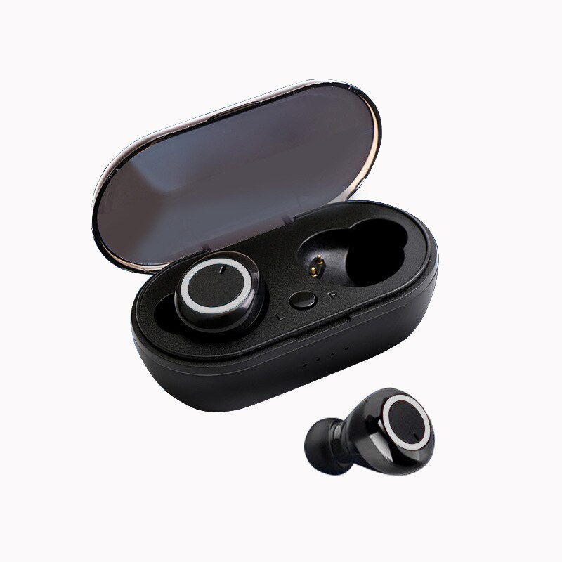 Y50 TWS Earphone bluetooth 5.0 True Wireless headphone Stereo Headset IPX7 Waterproof Sport Earbuds With Microphone Charging Box: Black-white