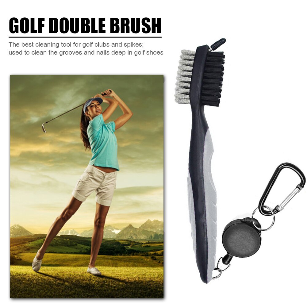 Intrekbare Golf Club Brush Groove Cleaner Met Intrekbare Zip-Lijn En Aluminium Karabijnhaak Cleaning Tools