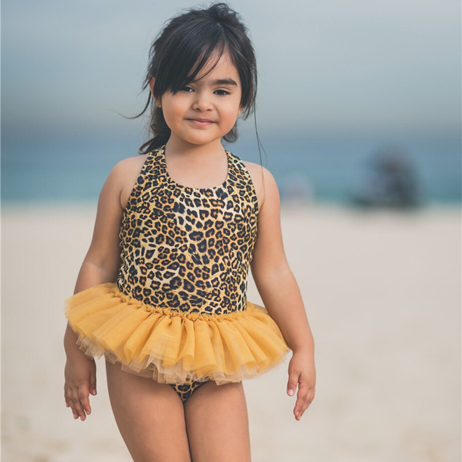Leopard baby pige badedragt børn 2-10 år tutu børnetøj badedragt spædbarn badedragt monokini toddler beachwear