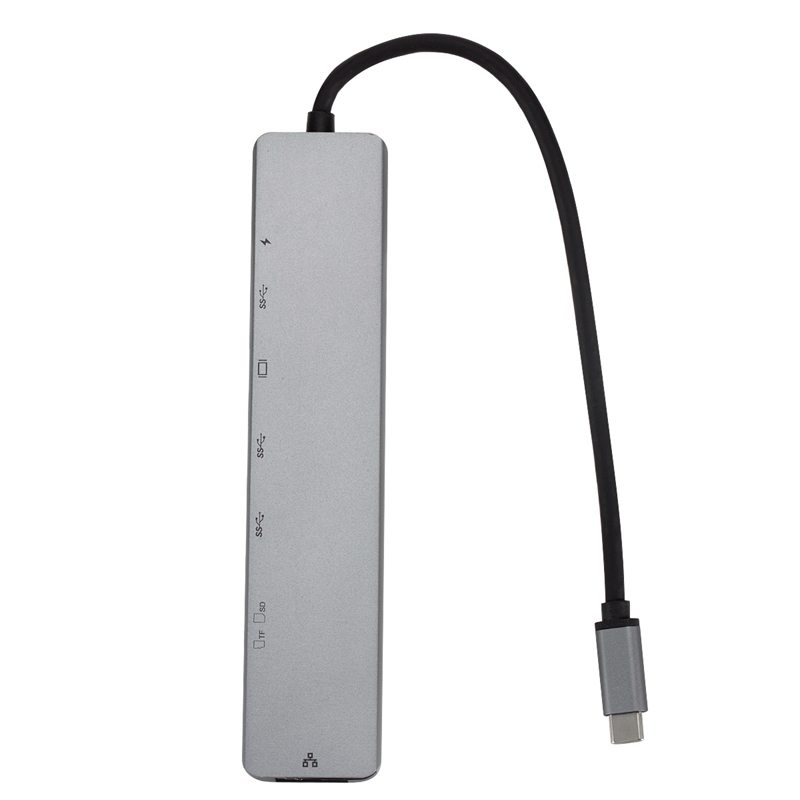 8 In1 USB C Hub USB-C To Type-C 2 USB 3.0 Hub 4K HDMI RJ45 Ethernet Adapter with TF/Mini SD Card Reader PD Charger for Mac Book