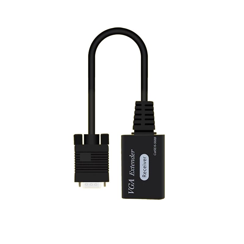 VGA to RJ45 Extender Receiver Sender Adapter Cable Up to 60M Signal Extension CAT6/5E-568B 1080P HD for DVR Monitor Display HDTV
