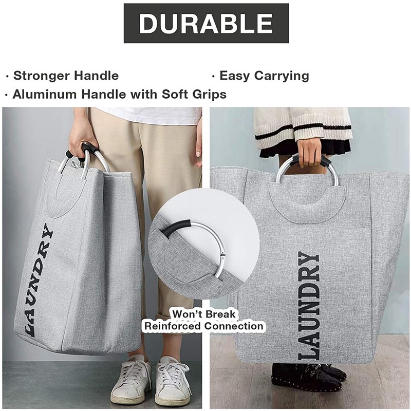 Double Laundry Hamper with Handle, Large Collapsible Laundry Hamper, Laundry Basket for Dorm Room, Dirty Clothes Basket